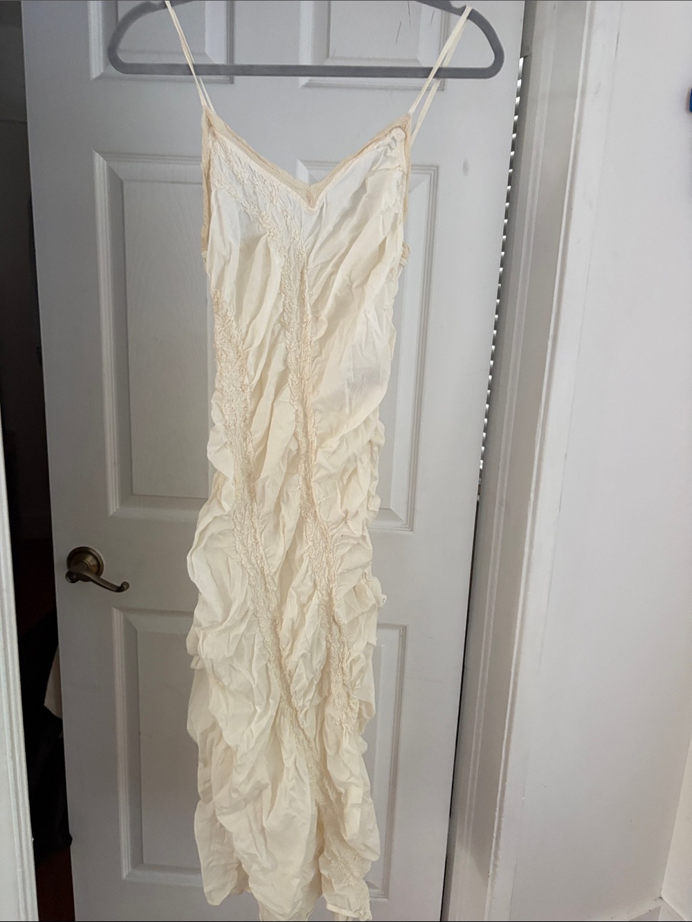 Ivory Ruffle Slip Dress with Lace Trim - Women